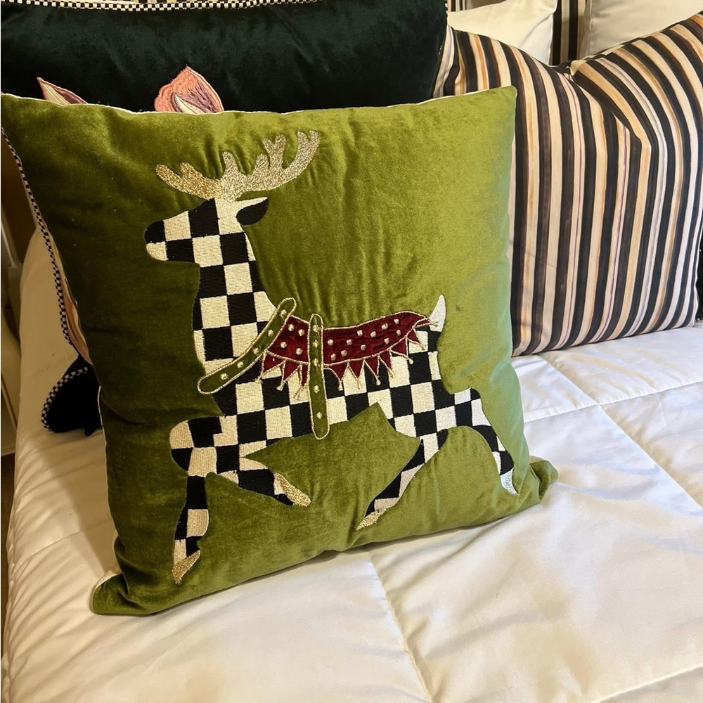 Mackenzie Childs Prancer Pillow, Velvet both sides, retired, made in India.